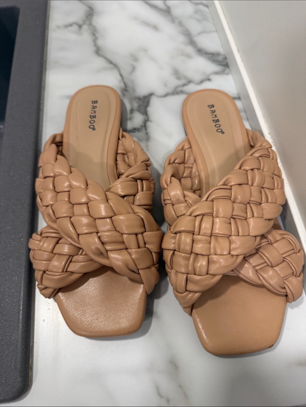 Bamboo Braided Slide Sandals Nude Tan Size 8 - Picture 2 of 8